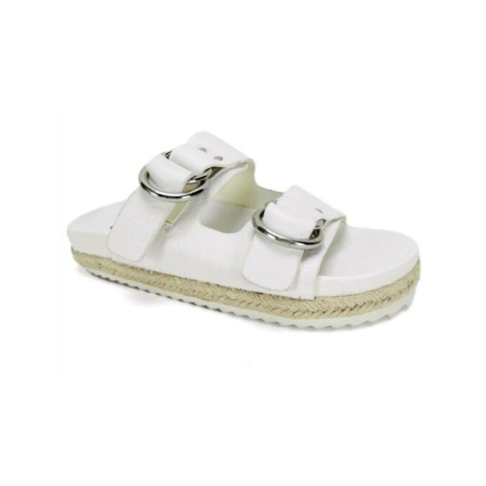 AQUA Womens White Kai Round Toe Platform Slip On Leather Espadrille Shoes 5.5 M